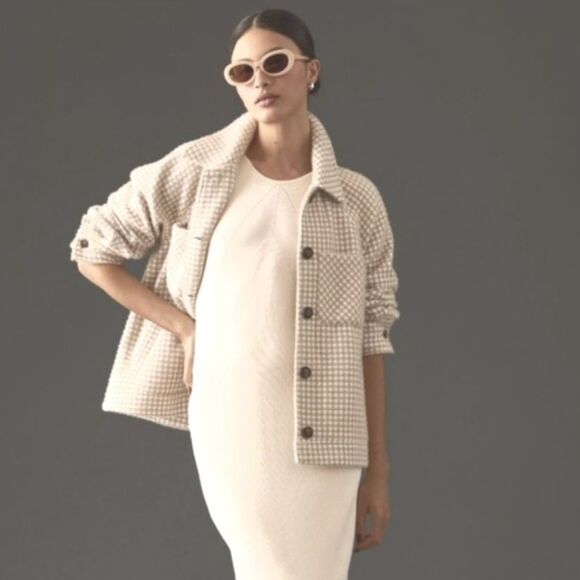 Greylin Anthropologie Taupe & Metallic Oversized Button Front Knit Shirt… - Picture 13 of 16